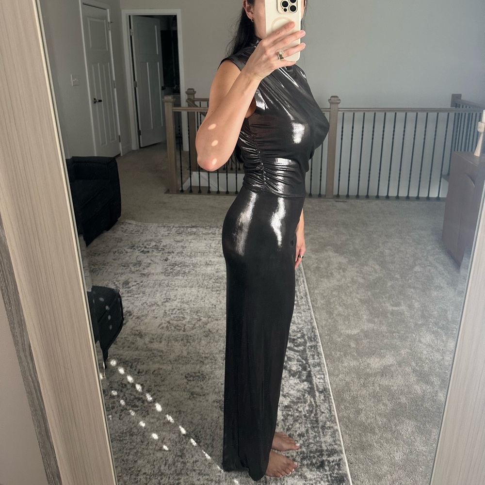 Norma Kamali Shiny Black Midi Dress - Picture 3 of 4